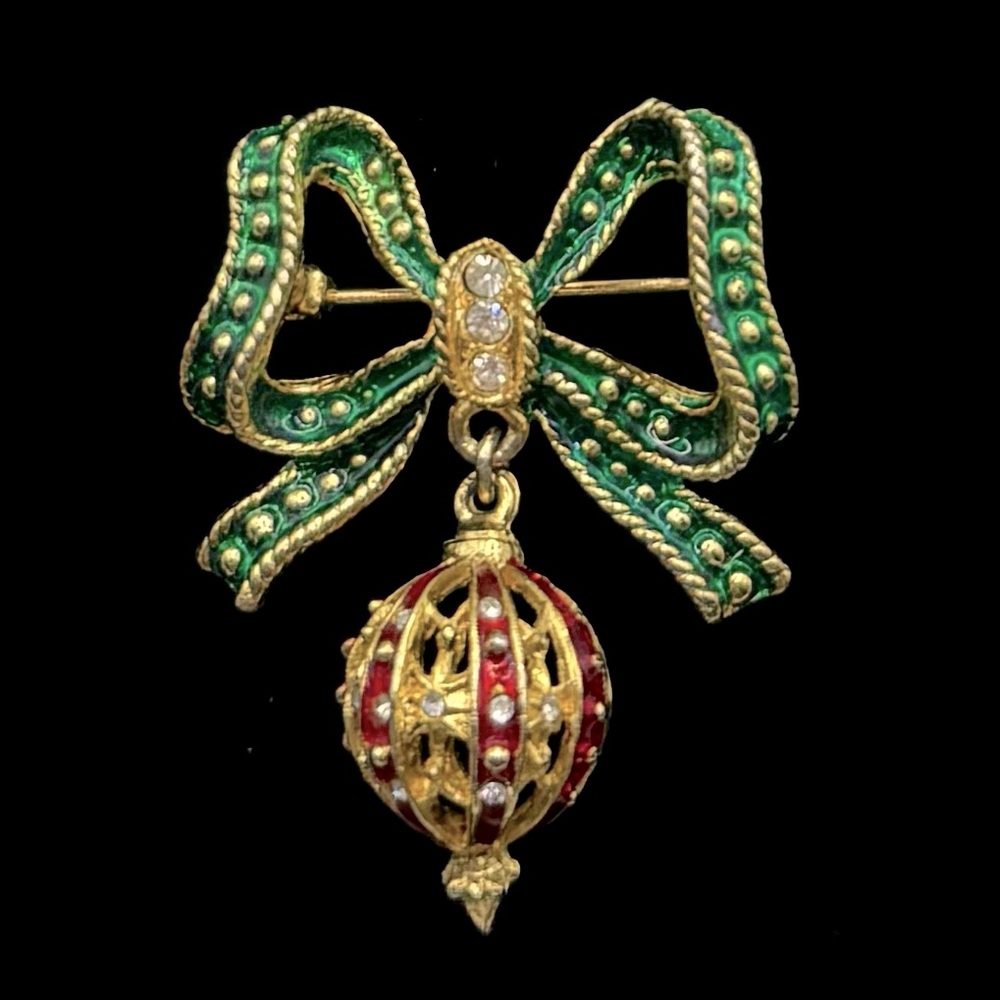 VINTAGE Holiday Bow Dangle Brooch